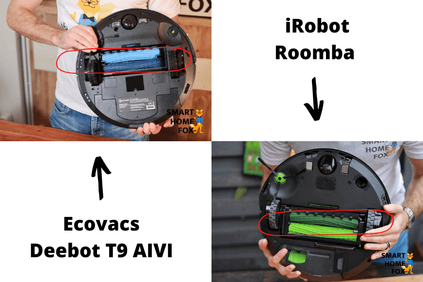 Две щетки пылесоса Ecovacs Deebot T9 AIVI и iRobot Roomba.